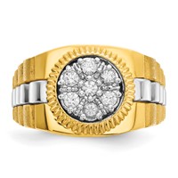 IBGoodman 14K Two-Tone 0.50 Carat Lab Grown Diamond VS SI+ G+ Complete Ribbed Men's Cluster Ring view 4