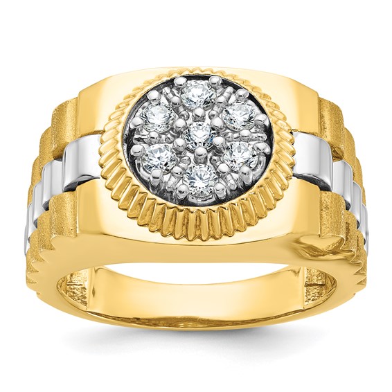 IBGoodman 14k Two-Tone 1/2 carat Lab Grown Diamond VS/SI+ G+ Complete Ribbed Men's Cluster Ring