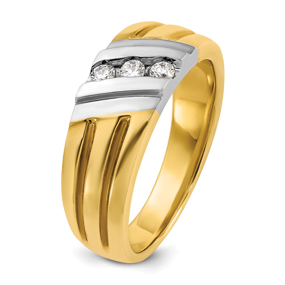 IBGoodman 14k Two-tone Men's Polished and Grooved 3-Stone 1/5 Carat AA Quality Diamond Ring (B56992-4YWAA)