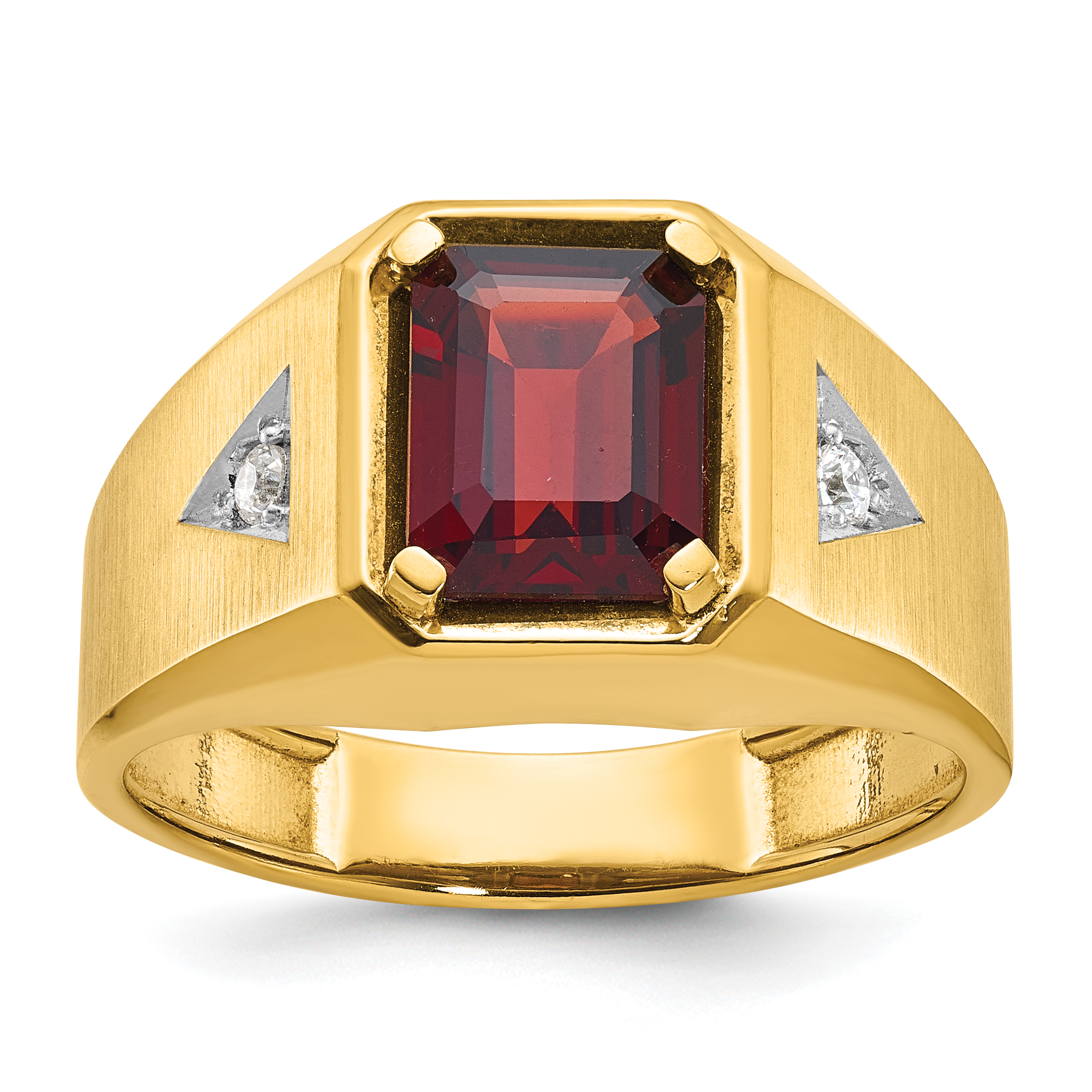 14k IBGoodman Men's Polished and Satin Garnet and 1/15 carat Diamond Complete Ring (B57492-4YGA/AA)