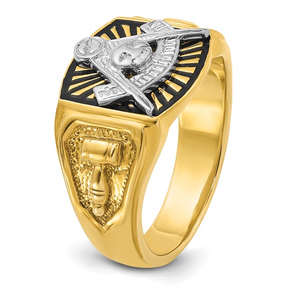 IBGoodman 10k White Gold Men's Polished and Textured with Black Enamel Past Master Masonic Ring
