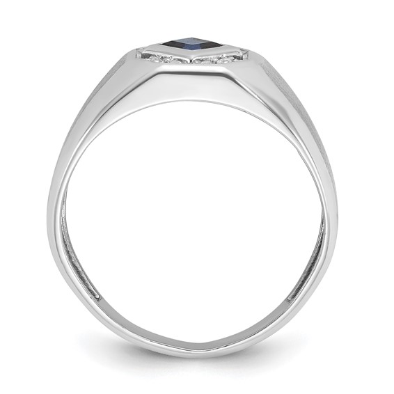 IB Goodman 14k White Gold Mens Square Lab Created Sapphire and 1/20 carat Diamond Satin Complete Ring