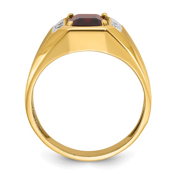 IB Goodman 14k Mens Polished and Satin Octagon Lab Created Ruby and 1/20 carat Diamond Complete Ring