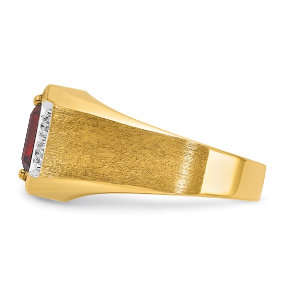 IB Goodman 14k Mens Polished and Satin Octagon Lab Created Ruby and 1/20 carat Diamond Complete Ring