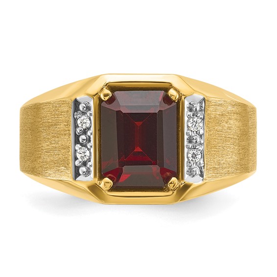 IB Goodman 14k Mens Polished and Satin Octagon Lab Created Ruby and 1/20 carat Diamond Complete Ring