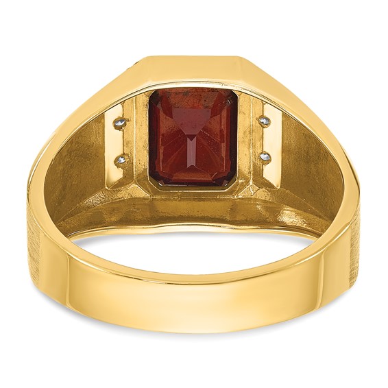 IB Goodman 14k Mens Polished and Satin Octagon Lab Created Ruby and 1/20 carat Diamond Complete Ring