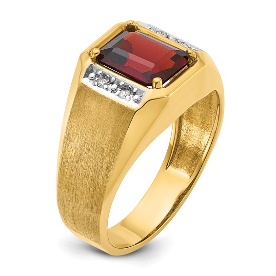 IB Goodman 14k Mens Polished and Satin Octagon Lab Created Ruby and 1/20 carat Diamond Complete Ring