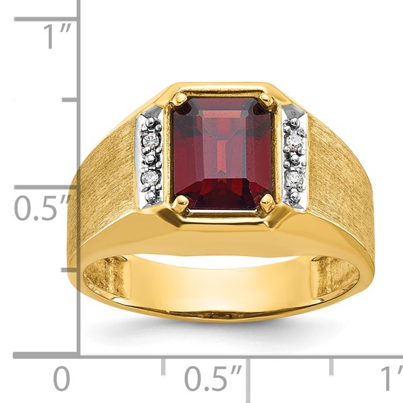 IB Goodman 14k Mens Polished and Satin Octagon Lab Created Ruby and 1/20 carat Diamond Complete Ring