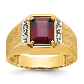 IB Goodman 14k Mens Polished and Satin Octagon Lab Created Ruby and 1/20 carat Diamond Complete Ring