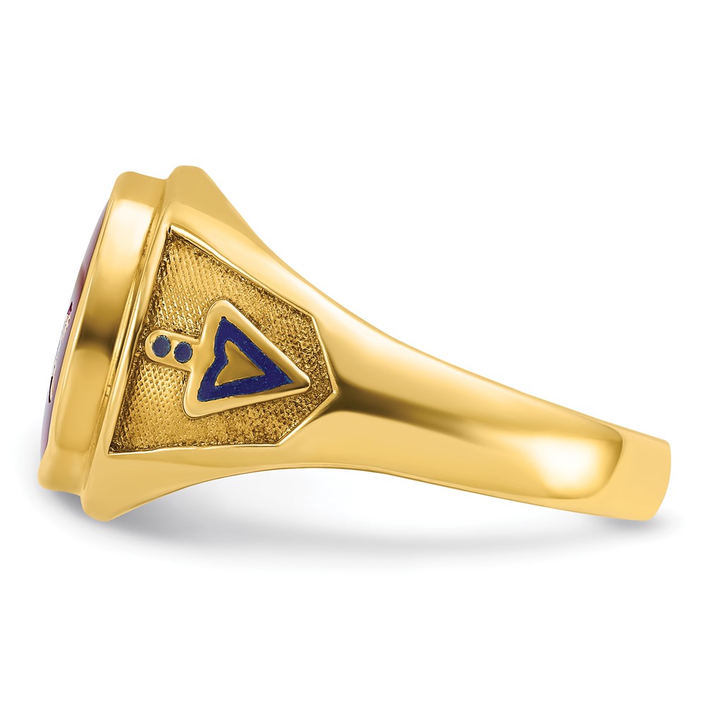 IBGoodman 14k Men's Polished and Textured with Blue Enamel and Lab Created Ruby Blue Lodge Master Masonic Ring (B57679-4YCR)