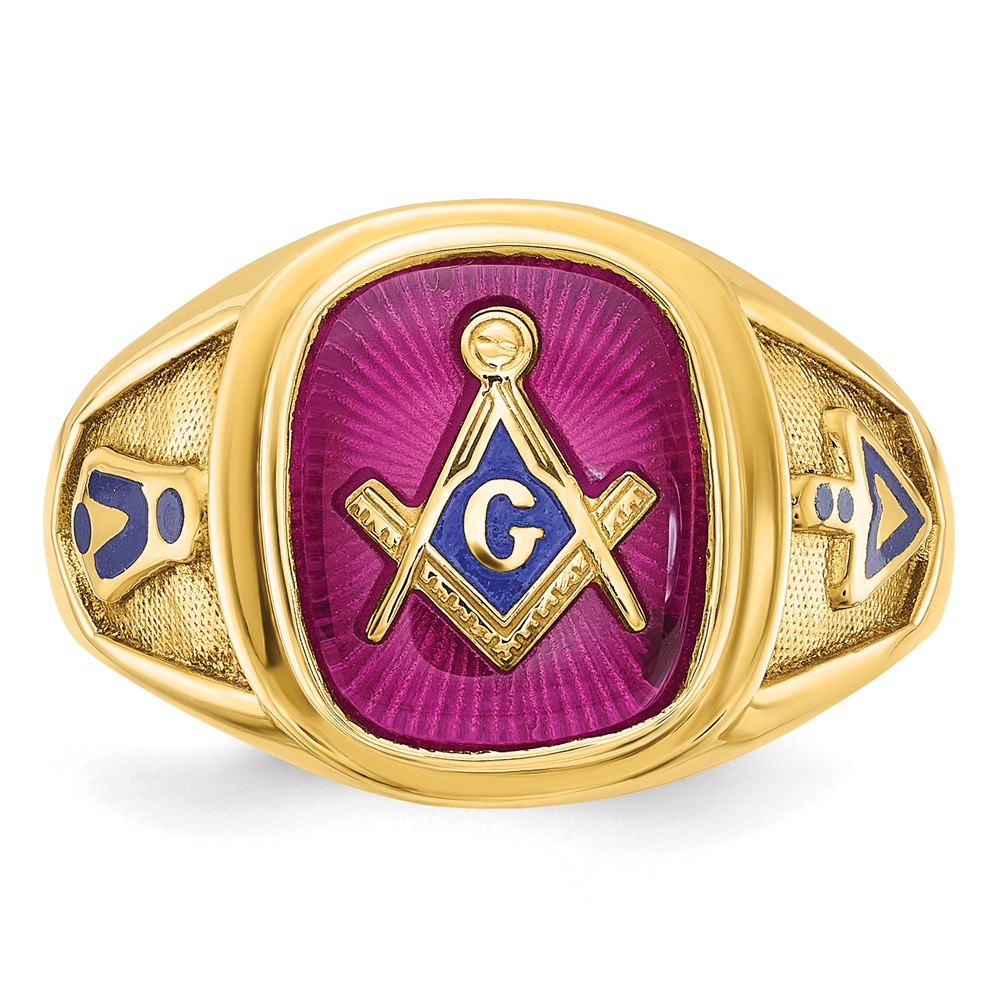 IBGoodman 14k Men's Polished and Textured with Blue Enamel and Lab Created Ruby Blue Lodge Master Masonic Ring (B57679-4YCR)