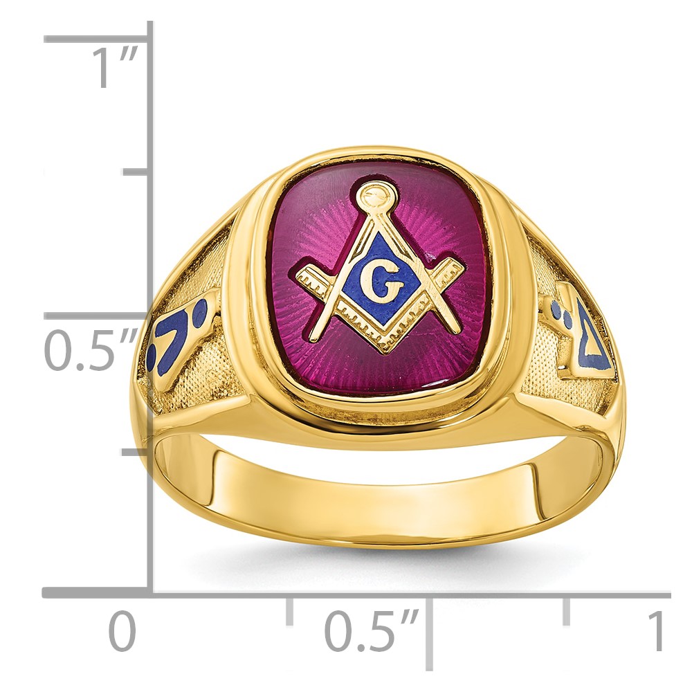 IBGoodman 14k Men's Polished and Textured with Blue Enamel and Lab Created Ruby Blue Lodge Master Masonic Ring (B57679-4YCR)