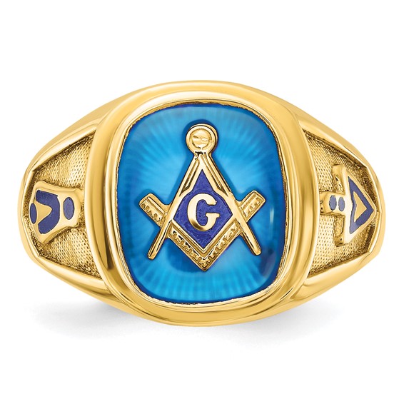 IBGoodman 14k Men's Polished and Textured with Blue Enamel and Lab Created Sapphire Blue Lodge Master Masonic Ring