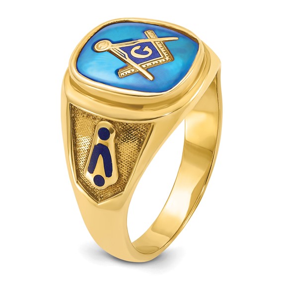 IBGoodman 14k Men's Polished and Textured with Blue Enamel and Lab Created Sapphire Blue Lodge Master Masonic Ring