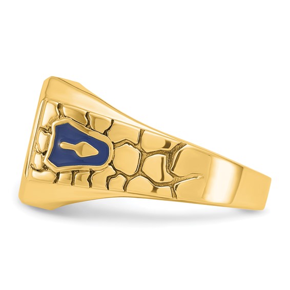 IBGoodman 14k Men's Polished and Textured with Blue Enamel and Lab Created Ruby Blue Lodge Master Masonic Ring