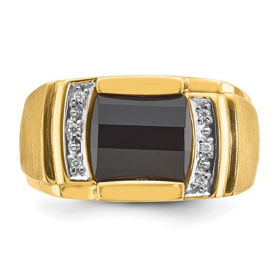 IB Goodman 14k White Gold Mens Satin Barrel Onyx and 1/20 carat Diamond Complete Ring