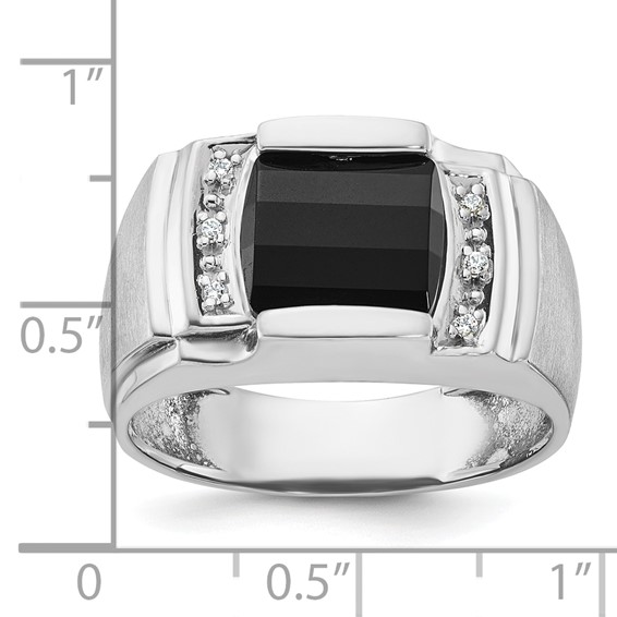 IB Goodman 14k White Gold Mens Satin Barrel Onyx and 1/20 carat Diamond Complete Ring