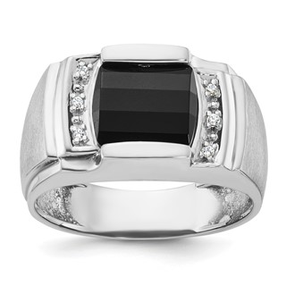 IB Goodman 14k White Gold Mens Satin Barrel Onyx and 1/20 carat Diamond Complete Ring