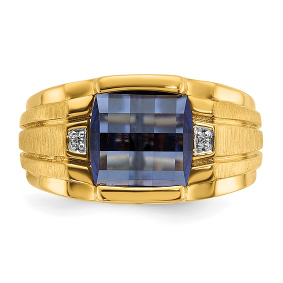 IB Goodman 14k Mens Barrel Lab Created Sapphire and Diamond Complete Ring