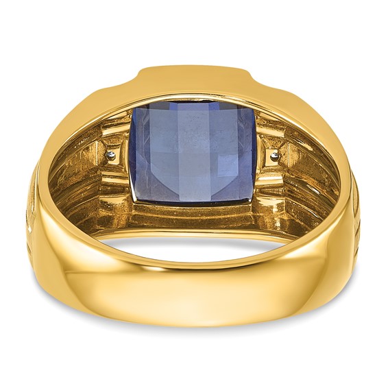 IB Goodman 14k Mens Barrel Lab Created Sapphire and Diamond Complete Ring