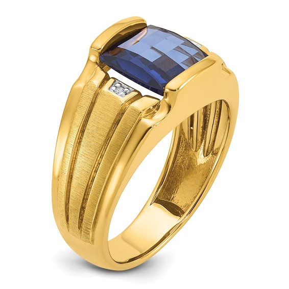 IB Goodman 14k Mens Barrel Lab Created Sapphire and Diamond Complete Ring