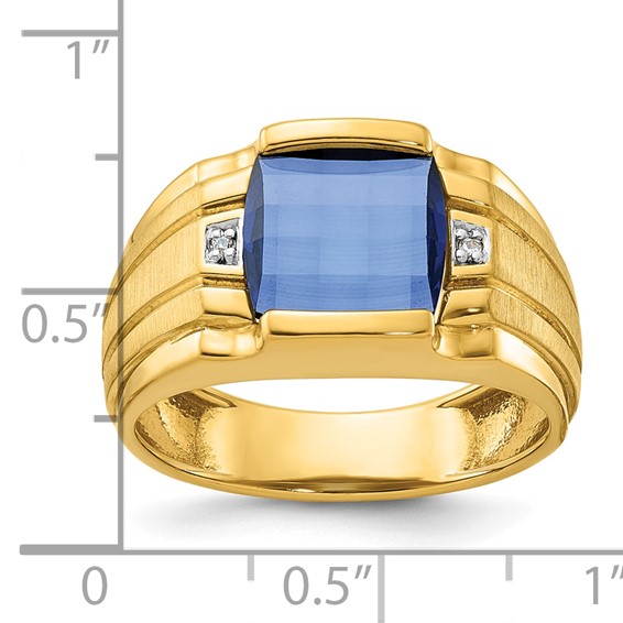 IB Goodman 14k Mens Barrel Lab Created Sapphire and Diamond Complete Ring
