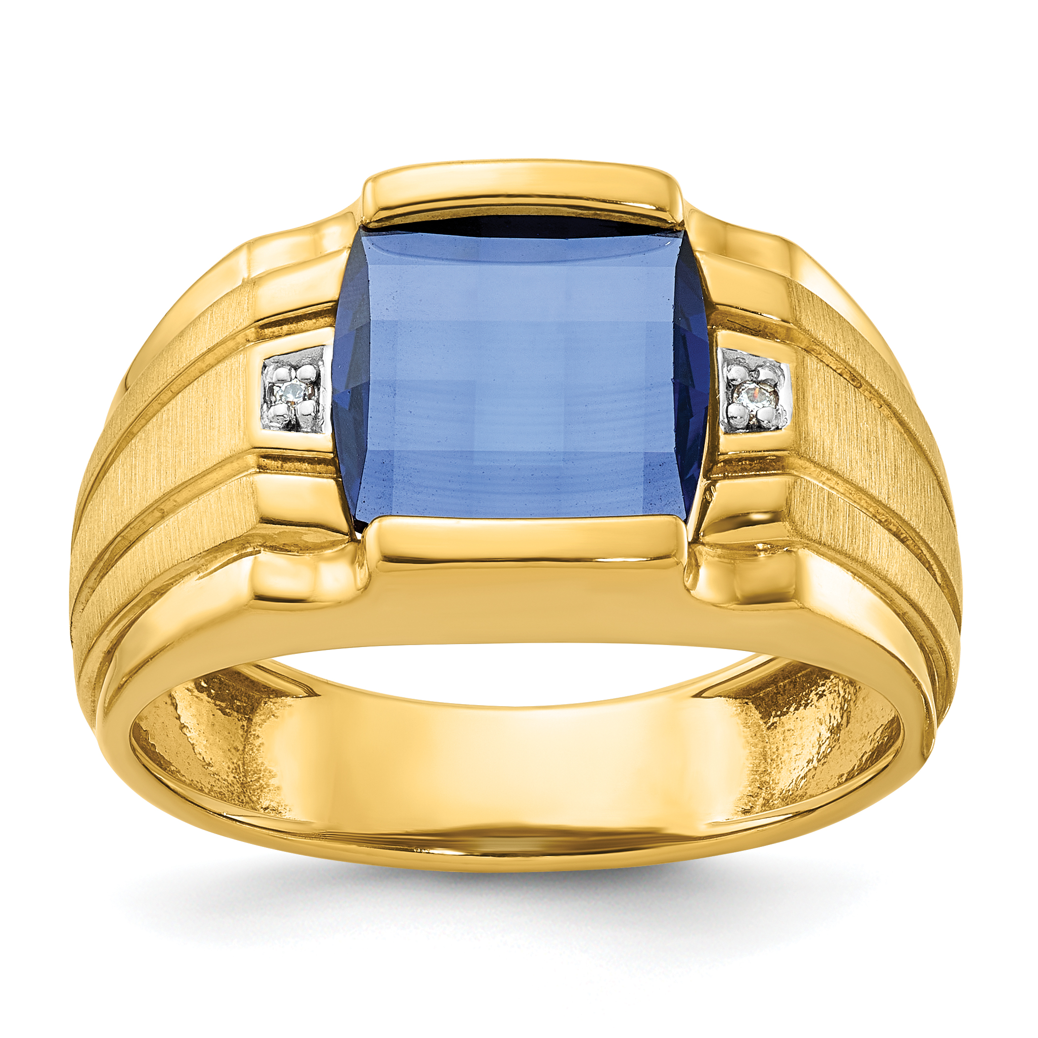 14k IBGoodman Men's Created Sapphire and Diamond Complete Ring (B57709-4YCS/AA)