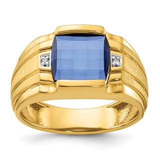 IB Goodman 14k Mens Barrel Lab Created Sapphire and Diamond Complete Ring