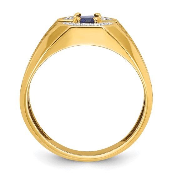 IB Goodman 14k Mens Octagon Lab Created Sapphire and 1/20 carat Diamond Satin Complete Ring