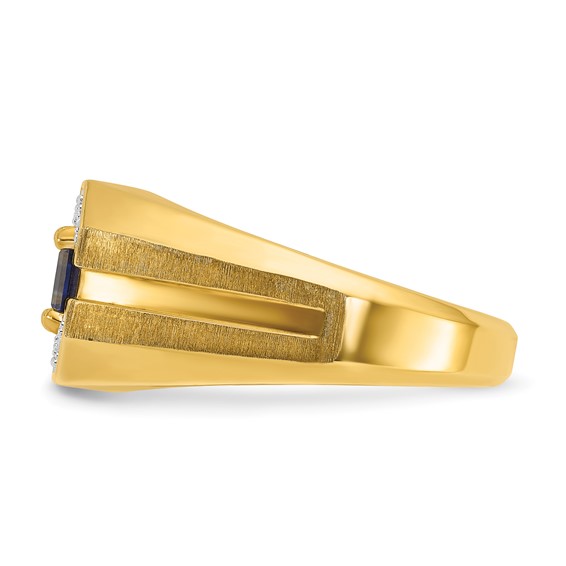 IB Goodman 14k Mens Octagon Lab Created Sapphire and 1/20 carat Diamond Satin Complete Ring