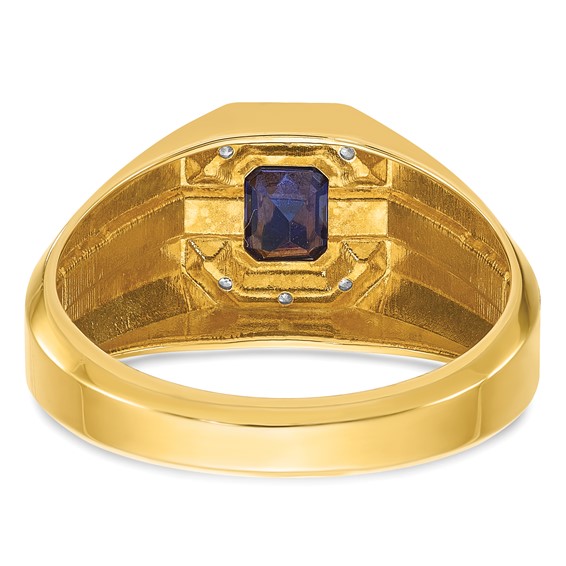 IB Goodman 14k Mens Octagon Lab Created Sapphire and 1/20 carat Diamond Satin Complete Ring