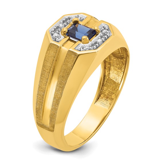 IB Goodman 14k Mens Octagon Lab Created Sapphire and 1/20 carat Diamond Satin Complete Ring
