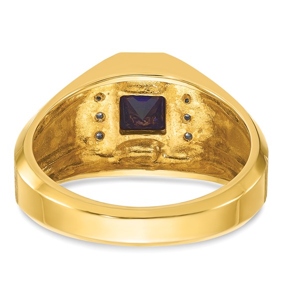 IB Goodman 14k Mens Square Lab Created Sapphire and 1/20 carat Diamond Satin Complete Ring