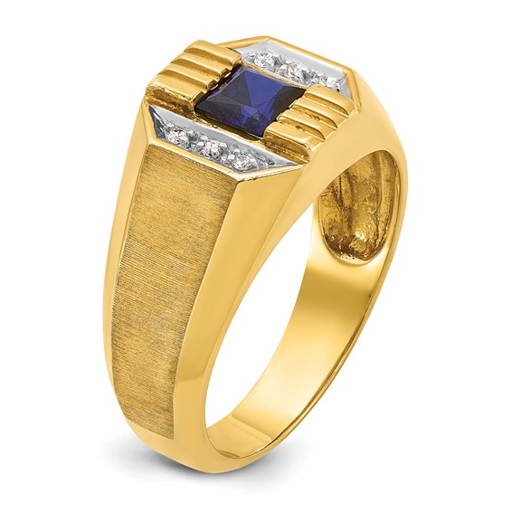 IB Goodman 14k Mens Square Lab Created Sapphire and 1/20 carat Diamond Satin Complete Ring