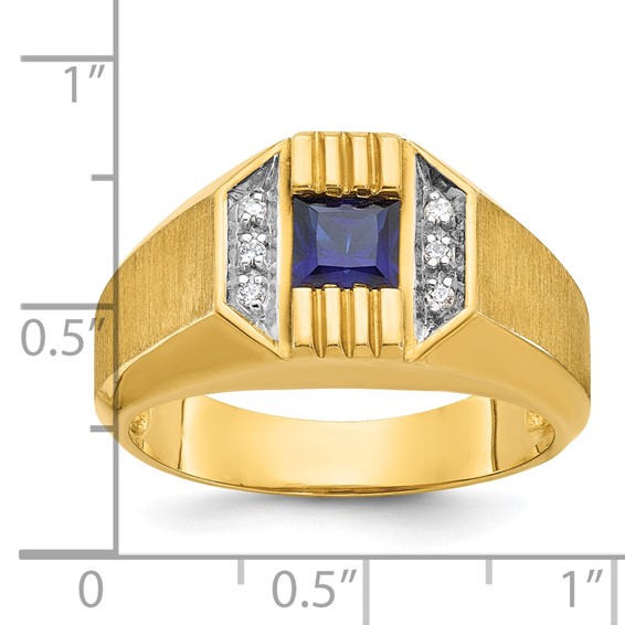 IB Goodman 14k Mens Square Lab Created Sapphire and 1/20 carat Diamond Satin Complete Ring