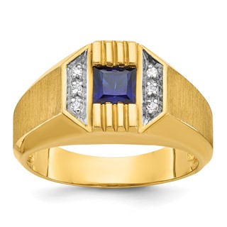 IB Goodman 14k Mens Square Lab Created Sapphire and 1/20 carat Diamond Satin Complete Ring