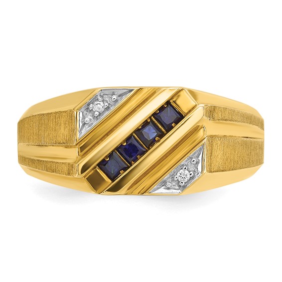 IB Goodman 14k Mens Square Lab Created Sapphire and Diamond Satin Complete Ring
