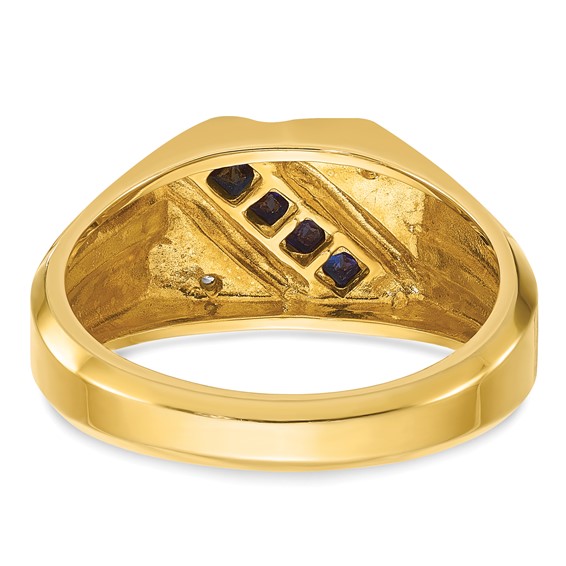 IB Goodman 14k Mens Square Lab Created Sapphire and Diamond Satin Complete Ring
