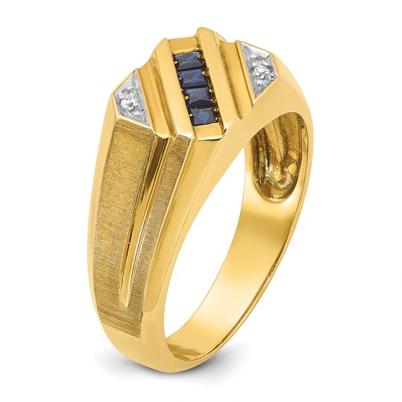 IB Goodman 14k Mens Square Lab Created Sapphire and Diamond Satin Complete Ring