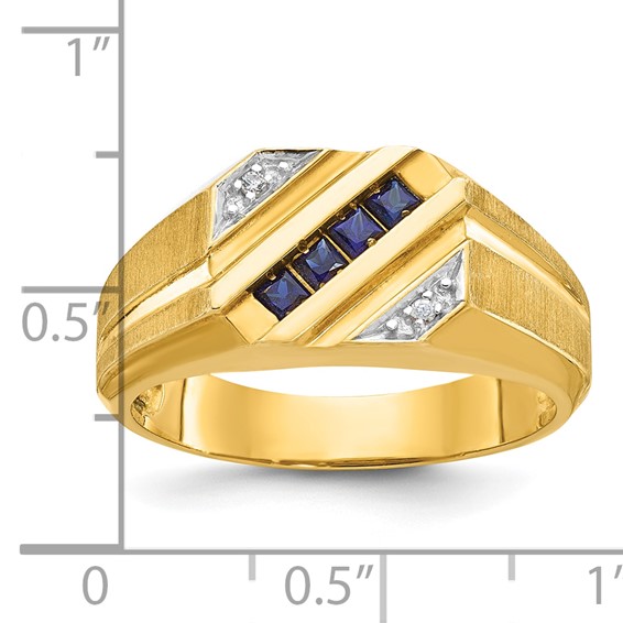 IB Goodman 14k Mens Square Lab Created Sapphire and Diamond Satin Complete Ring
