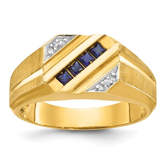 IB Goodman 14k Mens Square Lab Created Sapphire and Diamond Satin Complete Ring