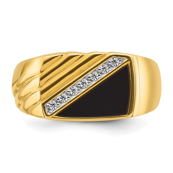 IBGoodman 14k Men's Polished and Grooved Onyx and .07 Carat AA Quality Diamond Ring