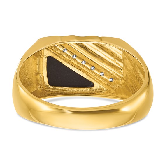 IBGoodman 14k Men's Polished and Grooved Onyx and .07 Carat AA Quality Diamond Ring