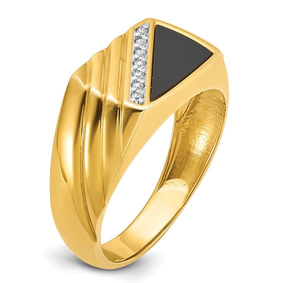 IBGoodman 14k Men's Polished and Grooved Onyx and .07 Carat AA Quality Diamond Ring