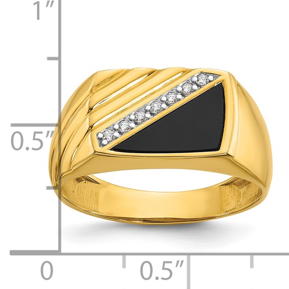 IBGoodman 14k Men's Polished and Grooved Onyx and .07 Carat AA Quality Diamond Ring