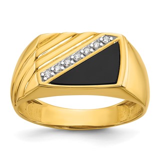 IBGoodman 14k Men's Polished and Grooved Onyx and .07 Carat AA Quality Diamond Ring