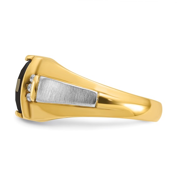 IB Goodman 14k Two-tone Mens Satin Barrel Onyx and 1/10 carat Diamond Complete Ring