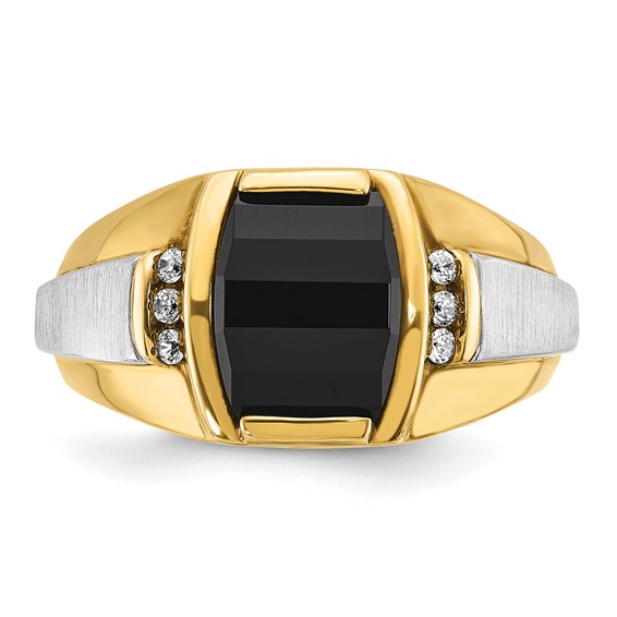 IB Goodman 14k Two-tone Mens Satin Barrel Onyx and 1/10 carat Diamond Complete Ring