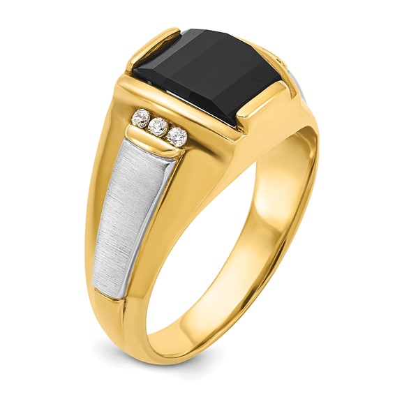 IB Goodman 14k Two-tone Mens Satin Barrel Onyx and 1/10 carat Diamond Complete Ring