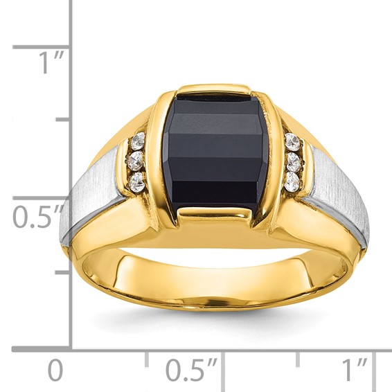 IB Goodman 14k Two-tone Mens Satin Barrel Onyx and 1/10 carat Diamond Complete Ring